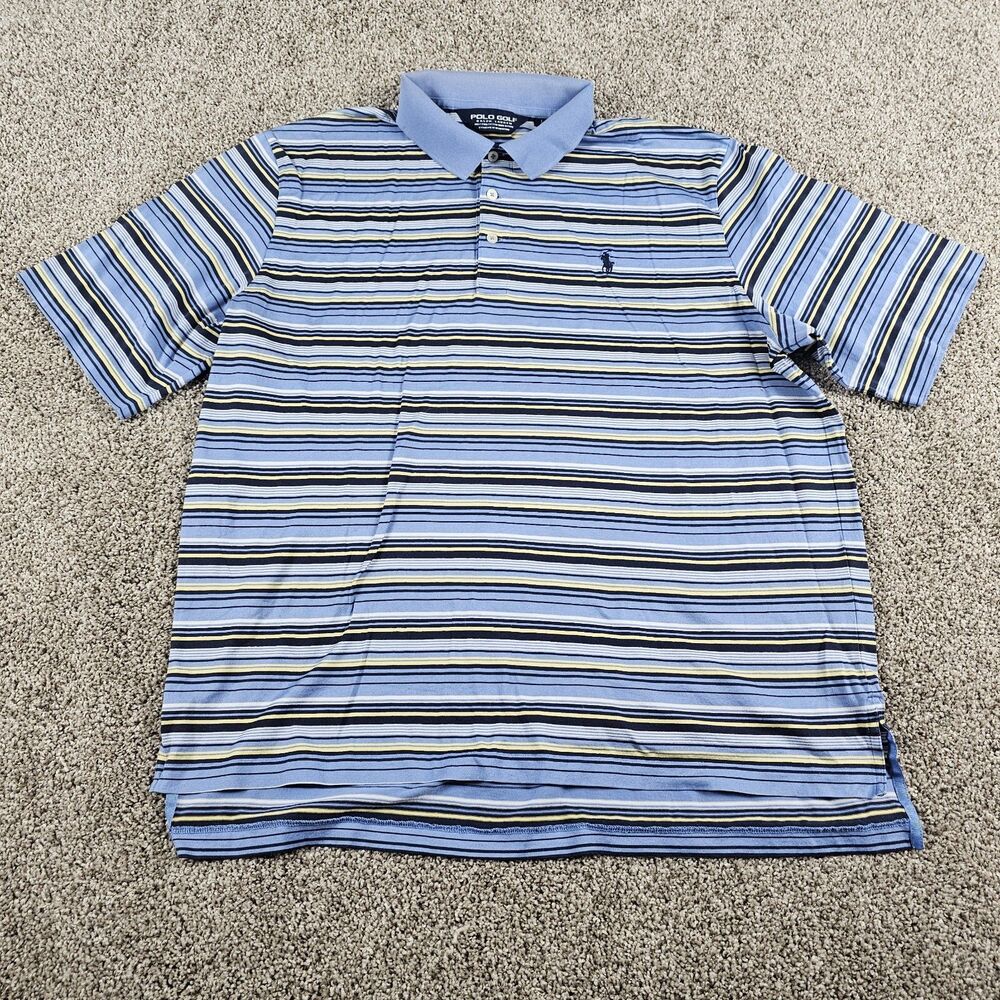 Vintage Polo Ralph Lauren Shirt Mens Large Blue Striped Pima Casual Golf Preppy - Picture 1 of 11